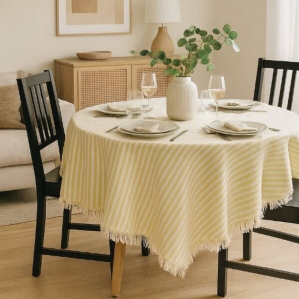 Mantel algodón raya beige